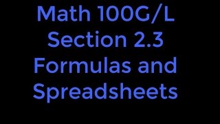 100GL 2-3 Instruction on Formulas and Spreadsheets