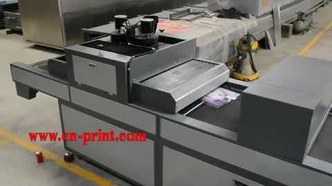 vertical screen printer + UV curing+ mechanical arm unlaoding