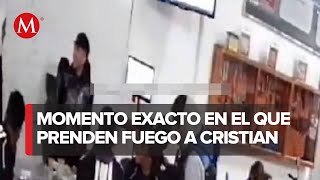 Cámaras de seguridad captan cómo fue quemado Cristian "N" en escuela de Texcoco