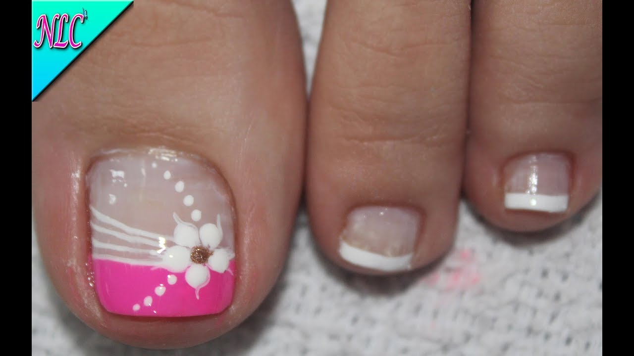 DISEÑO DE UÑAS PARA PIES FLOR Y FRANCÉS PRINCIPIANTES - FRENCH NAIL ART -  NLC - YouTube