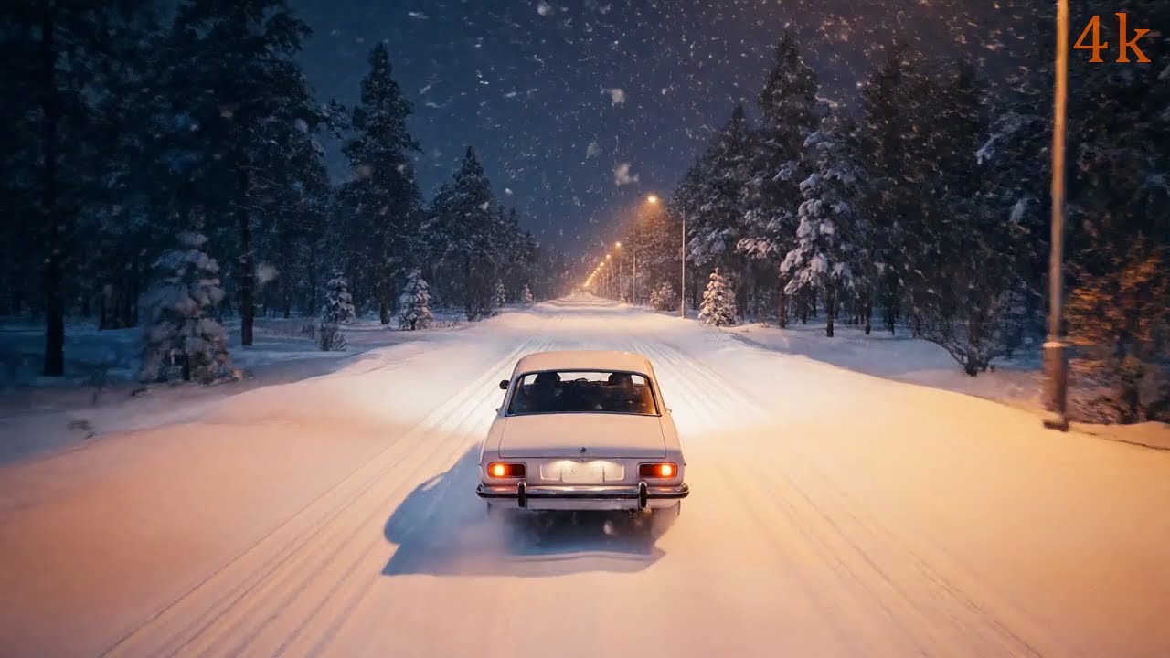 Ночная поездка в снег ❄️ Зимнее спокойствие и звук машины (4K)