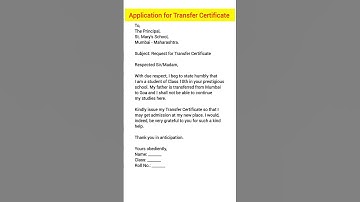 Application Letter for Transfer Certificate (T.C) Application in English | Easy Format for School