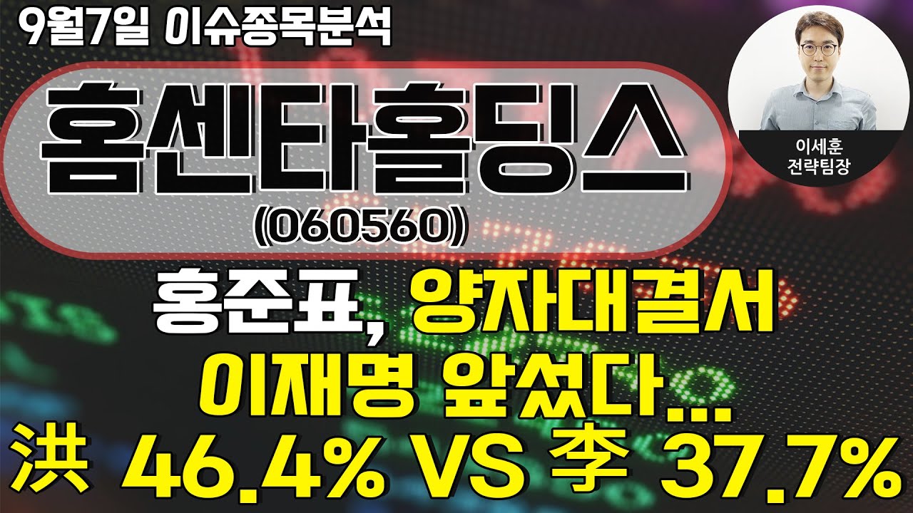 홈센타홀딩스(060560) - 홍준표, 양자대결서 이재명 앞섰다…洪 46.4% vs 李 37.7%