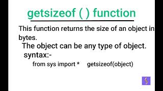 id() function, type()  function, getsizeof() function (SY)