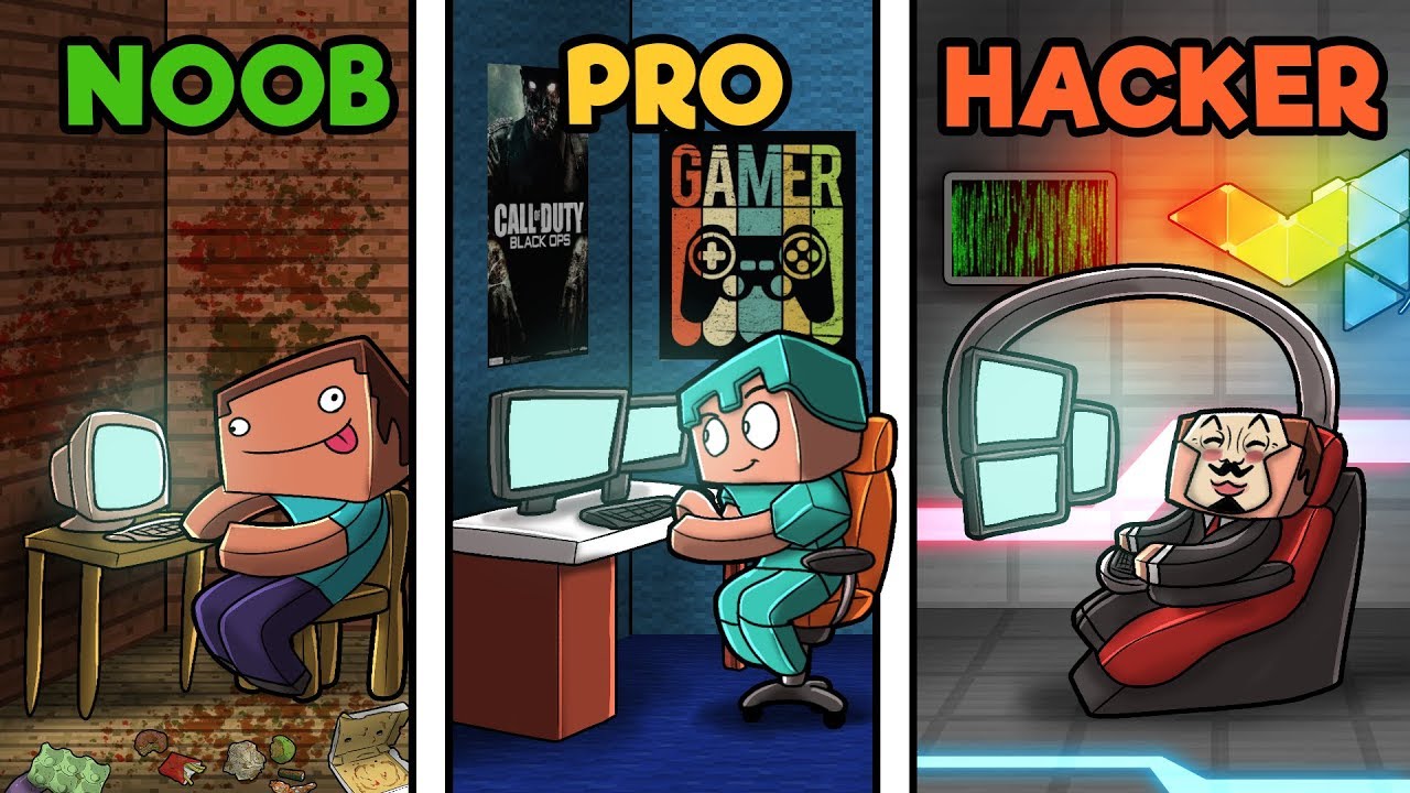 Minecraft - ULTIMATE HIDDEN GAMING ROOM! (NOOB vs PRO vs 