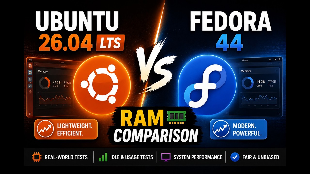 Ubuntu 26.04 LTS vs Fedora 44 — RAM Usage Comparison 🔥 Which Uses Less ...