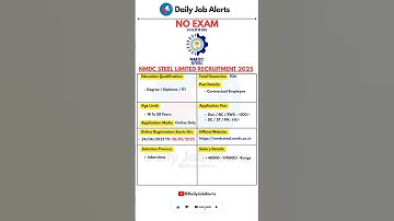 NMDC Steel Limited Recruitment 2025 | New Vacancy 2025 | Daily Job Alerts #shorts