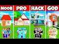 Minecraft Battle : Family Traditional Modern House Build Challenge - Noob Vs Pro Vs Hacker Vs God