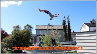 TRIPLE CODY ON GARDEN TRAMPOLINE!