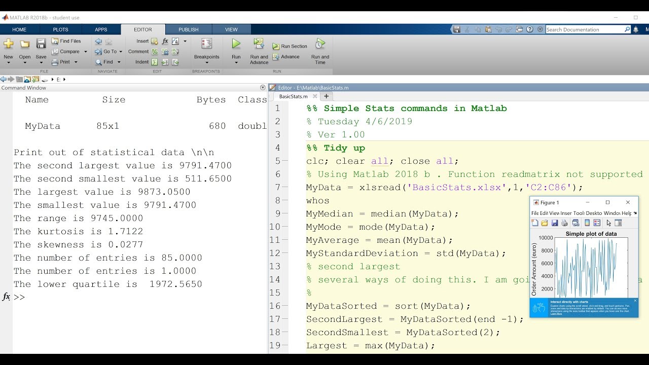 Simple Statistics Commands in Matlab - YouTube