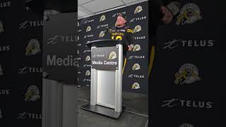 Bo Levi Mitchell QB Hamilton Tiger-Cats speaking with media.  