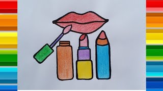 How to draw and coloring cute makeup lipstick 💄 lips 👄 for kids|Easiest drawing for Kids|Begginers
