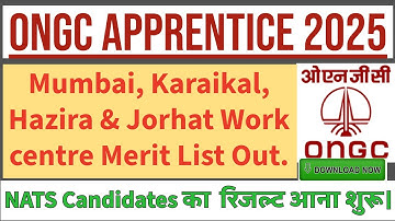 ONGC Apprentice Recruitment 2025 Work Centre wise result Declared.