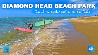 Surfing in Oahu | Diamond Head Beach Park | Popular Surfing Spot in Oahu 🌴 Hawaii 4K Beach