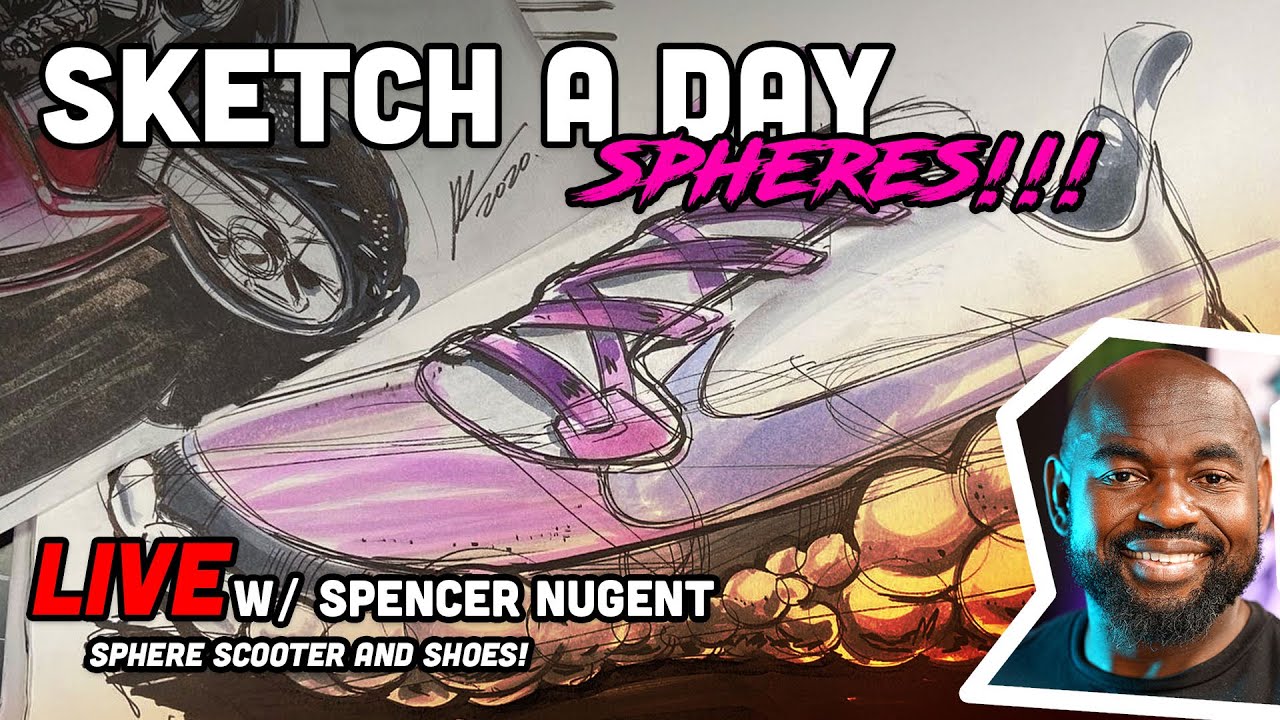 Sketch A Day Live - How to draw SPHERES, a shoe and a scooter