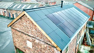 New Warm Roof on Abandoned Coach House | Solar, Black Corrugated Sheets, Reclaimed Gables