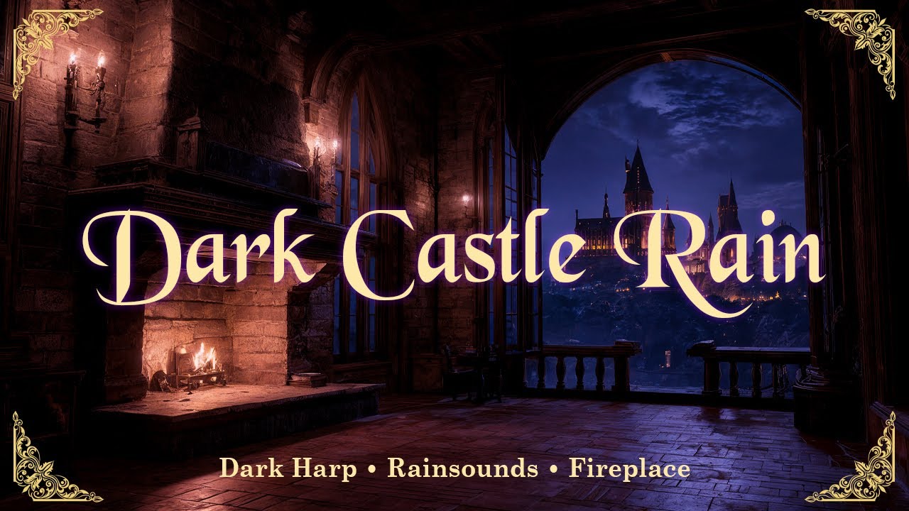 Dark Castle Rain | Medieval Harp, Rain Sounds & Fireplace Ambience for Relaxation