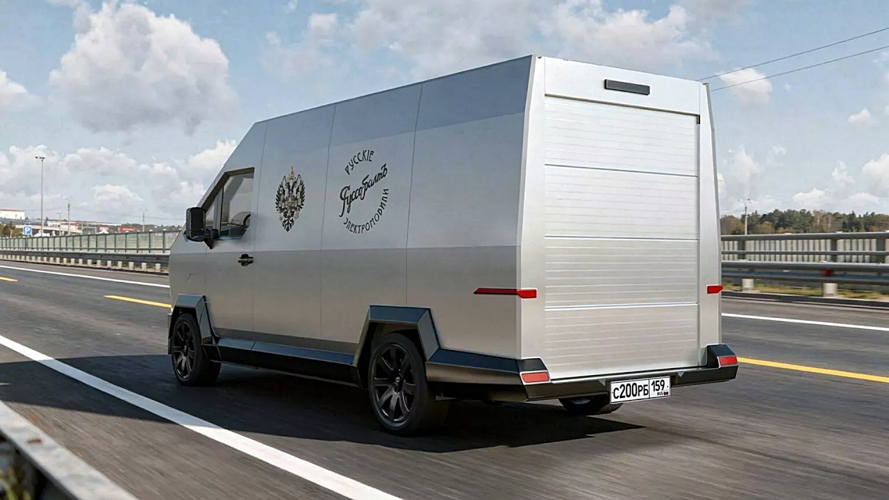Реальный Cybervan: представлен российский электромобиль Russo-Balt F200 из нержавеющей стали.