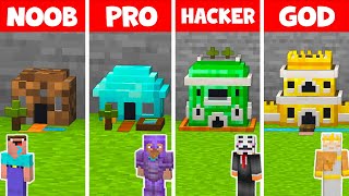 Minecraft SAFEST TINY HOUSE BUILD CHALLENGE - NOOB vs PRO vs HACKER vs GOD / Animation