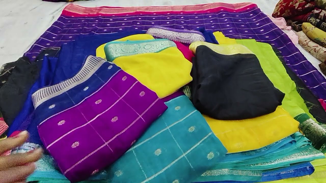 💐🌹pure chinnon silk with banaras 2 cut sarees 👌very low price today 💐never miss it 👉9381177683