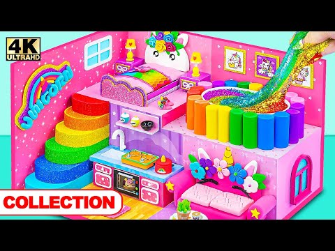 DIY Miniature Cute Unicorn House ❤️ Build Pink Miniature House from Cardboard Compilation