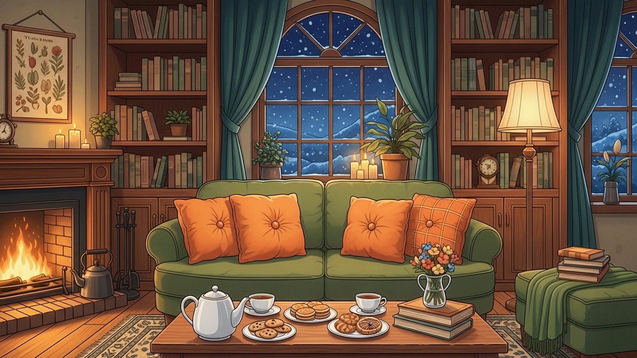 Gentle Romantic Piano by the Fireplace on a Quiet Snowy Night for Deep Sleep