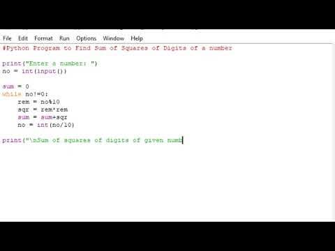 Python Program to Find Sum of Squares of Digits of a number - YouTube