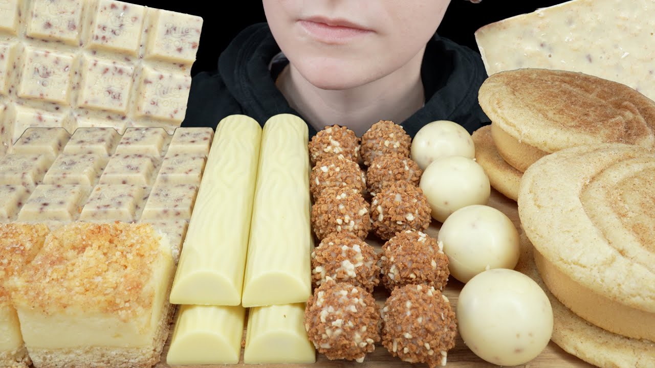 ASMR Ferrero White Chocolate Almond Bar, Lindt, Snickerdoodle Ice Cream Cookie Sandwich, Cheesecake