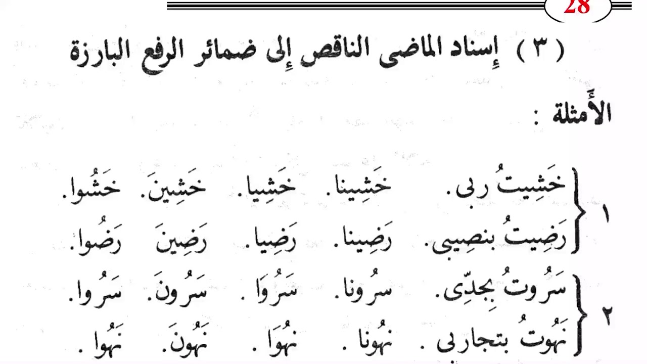 ٣٨١.  إسناد الماضي الناقص لضمائر الرفع