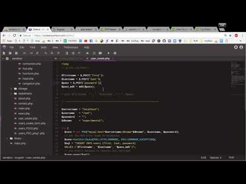 Codeanywhere Tutorials :: User create page submits to self with message