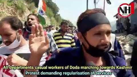 All departments casual workers of Doda held protest demanding regularisation.
