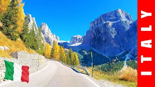 Driving in Italy. Dolomites. Passo Sella. Passo Gardena.