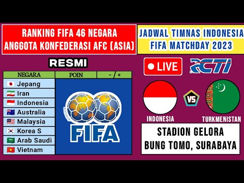 Ranking FIFA 46 Negara Anggota AFC | Jadwal FIFA MATCHDAY 2023 - Indonesia vs Turkmenistan