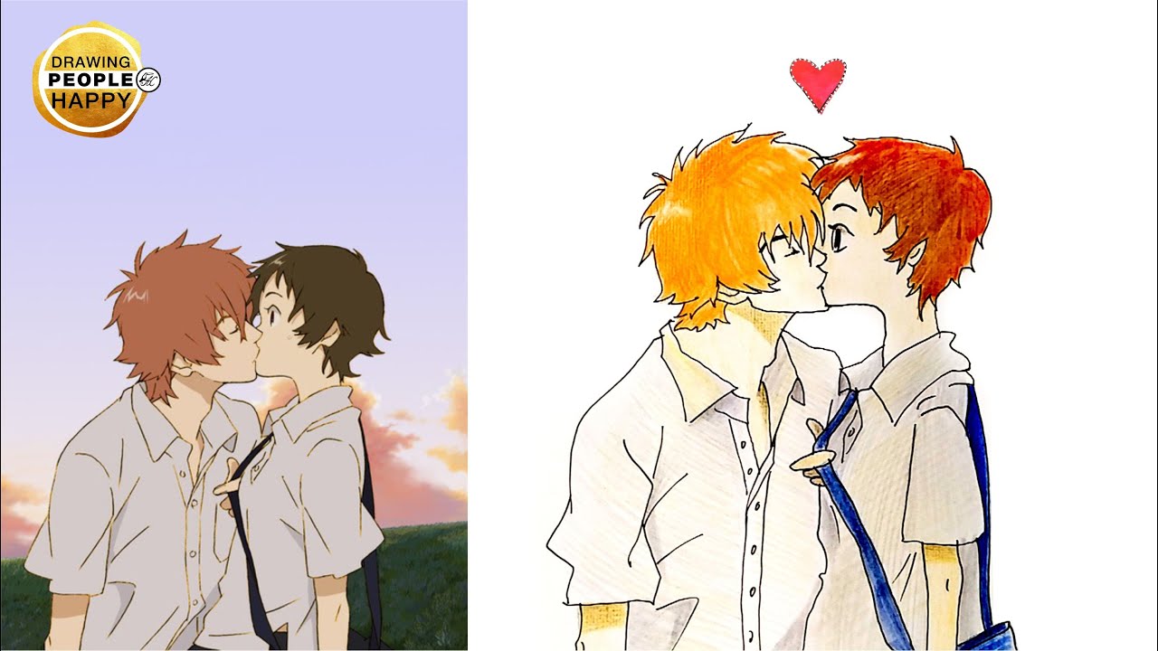 How to Draw an Anime Kiss, Coloring Page, Trace Drawing