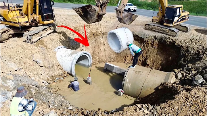 Installing Concrete Drainage Pipes Connect with Box Culvert - Drainage Construction