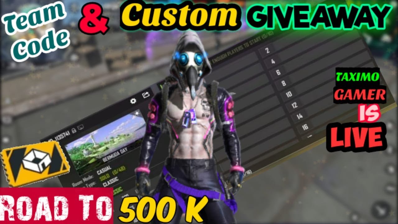 FREE FIRE LIVE || TEAMCODE GIVEAWAY ||UNLIMITED CUSTOM GIVEAWAY ...