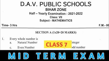 Dav class 7 question paper of math of half yearly examination | Dav public  | 2022 |