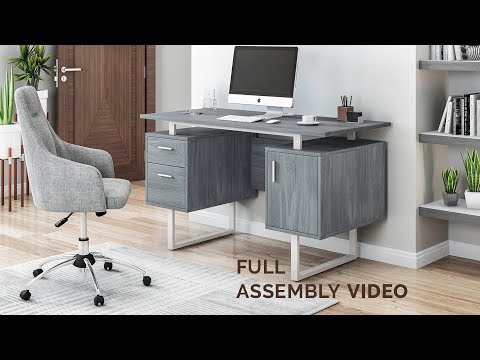 Techni Mobili Classic Office Desk with Storage, Gray