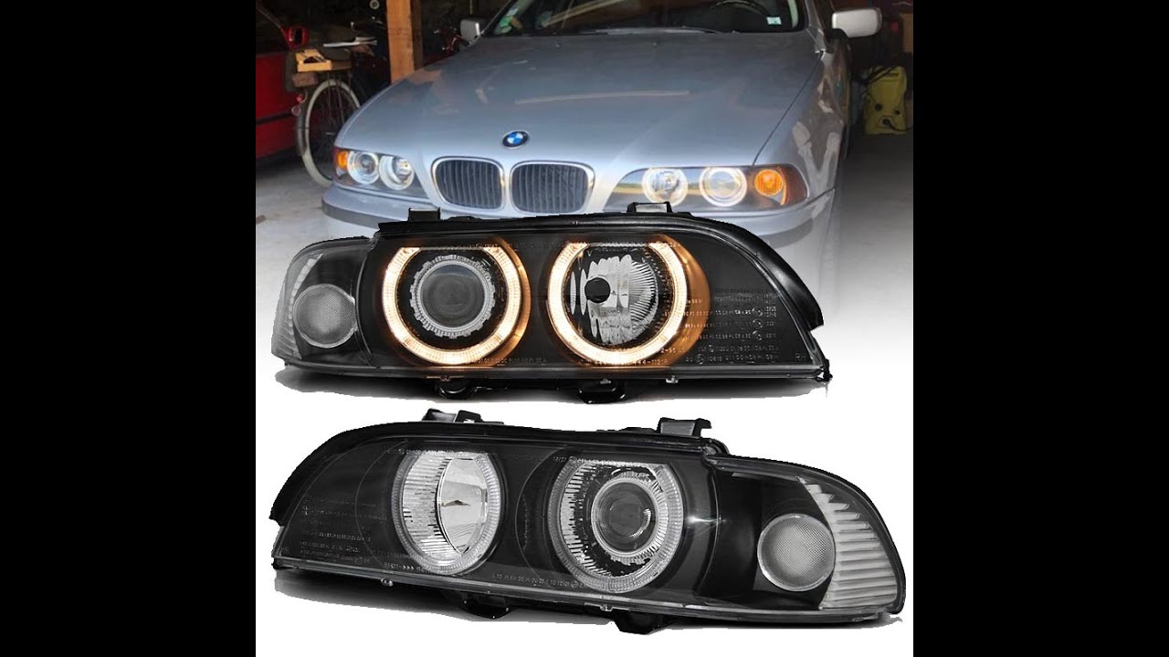 2 Phares avant BMW Serie 5 E39 95-03 Angel Eyes - Noir