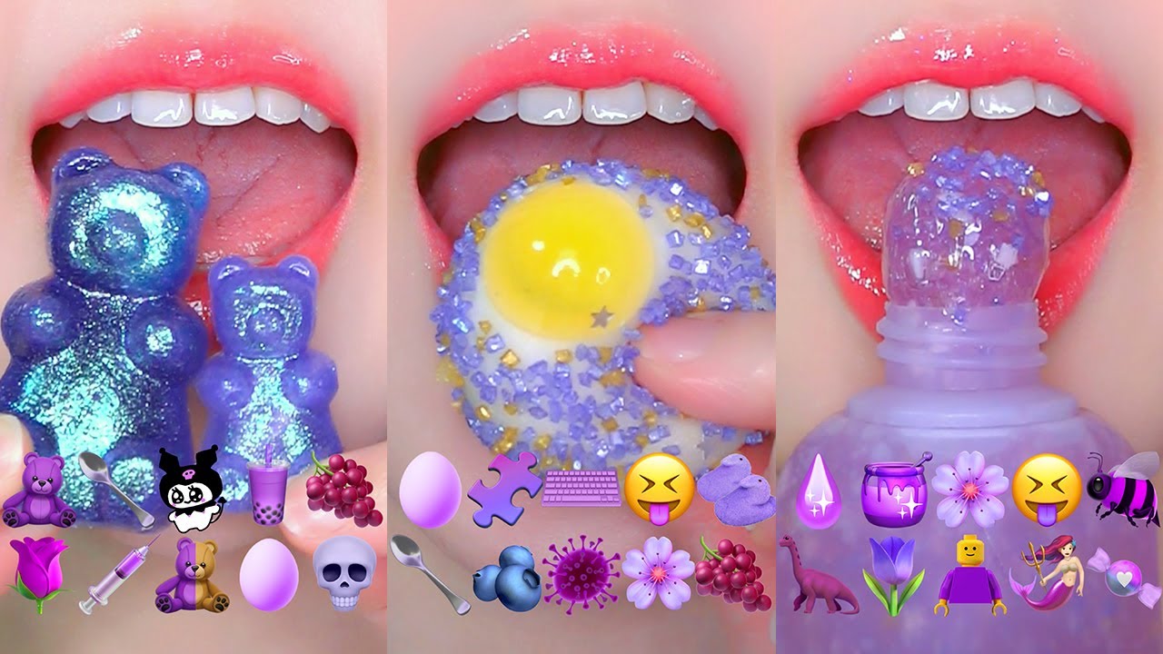 ASMR PURPLE DESSERTS EMOJI FOOD CHALLENGE 💜 보라색 이모지 먹방 모음집 EATING SOUNDS MUKBANG