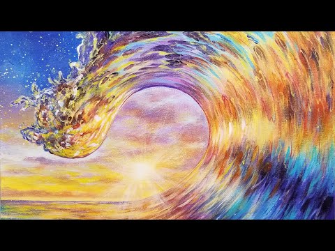 Colorful Sunset Ocean Wave Acrylic Painting Live Tutorial Youtube