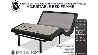 Adjustable bed | Sven & Son Queen Adjustable Bed | Adjustable Bed Base Frame | 5 Minute Assembly