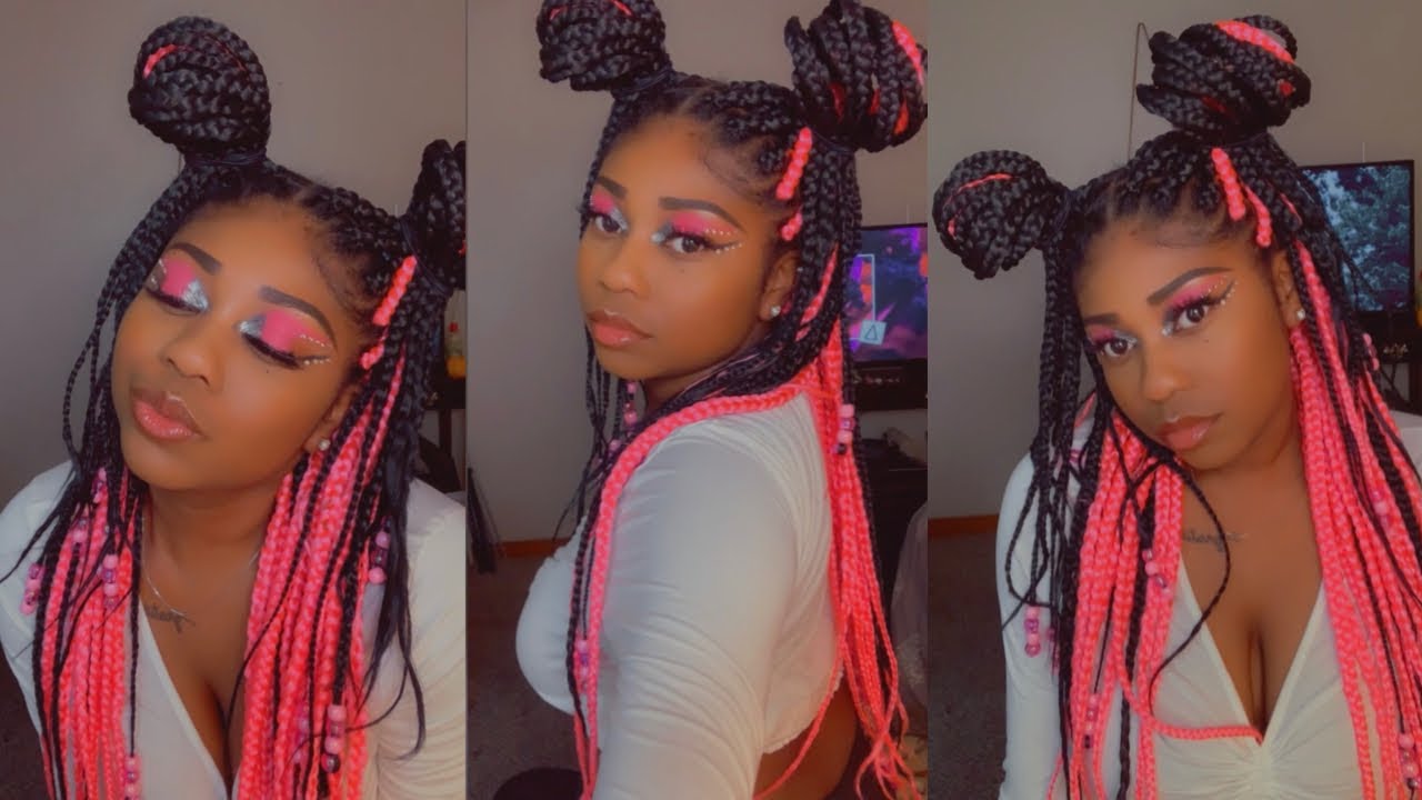 Pink & Black Knotless Braids Tutorial + How To Tuck Colored Hair