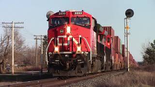 Nice Power on Extra Stack Train CN X123 thru Memramcook, NB at Track Speed