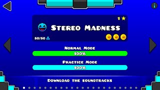 The first level: Stereo Madness (Easy) by RobTob Games (all coin route) 100% | Geometry Dash