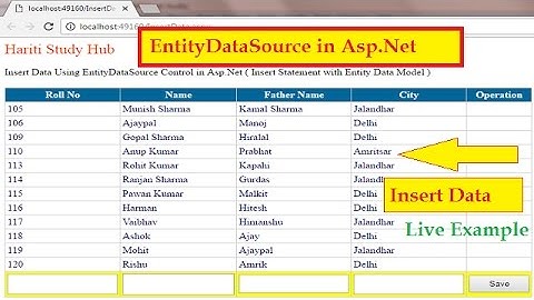 Insert Data with GridView FooterRow Using EntityDataSource in Asp.Net | Hindi