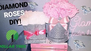 DOLLAR TREE DIY: GLAM DIAMOND ROSE FOREVER FLOWER BOX CENTERPIECE | CHEAP UNDER $15 DECOR HACK!