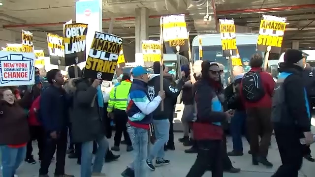 Teamsters strike at multiple Amazon facilities, including in NYC - YouTube