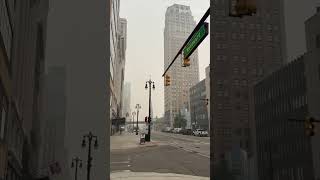 Downtown Detroit covered in wildfire smoke from Canada, Minnesota