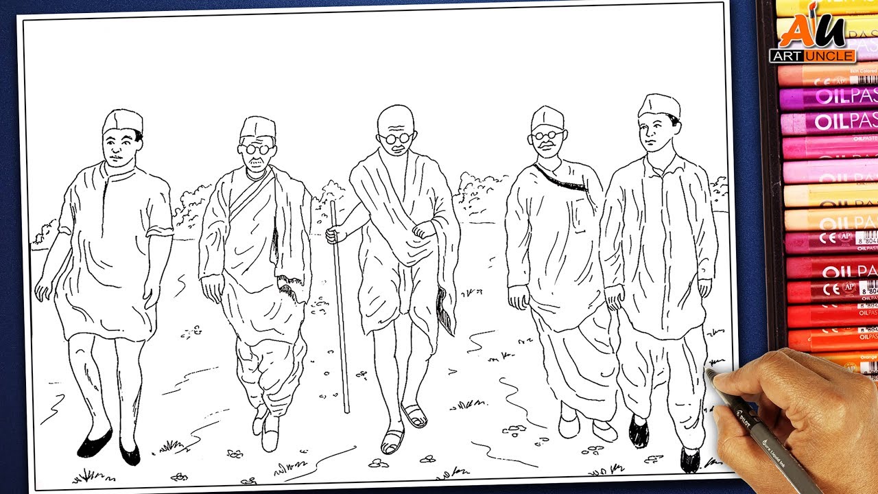 How to draw Gandhiji Dandi March Movement poster drawing l Dandi Yatra  poster drawing step by step  YouTube